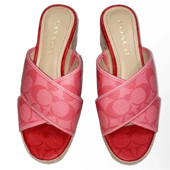 Coach Pink/Red Espadrille Sandals, Size 6 - Picture 4 of 17